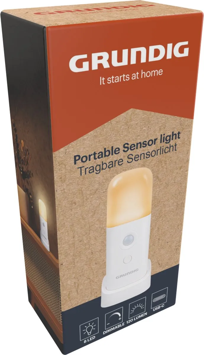 Grundig Draagbare Sensorlamp - Warm Wit Licht 120 Lumen - USB-C Oplaadbaar