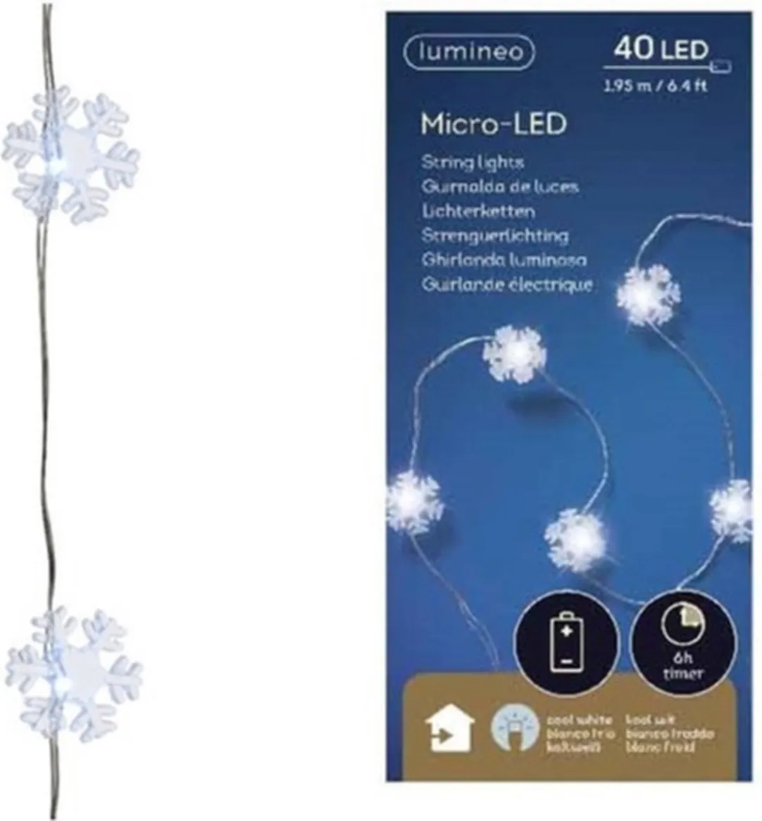 Lumineo Sneeuwvlokken Lichtsnoer 40 LED - 195cm - Wit