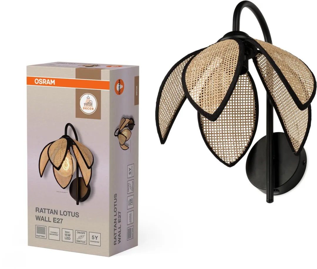 Osram Decor Rattan Lotus Wandlamp E27 - Bruin