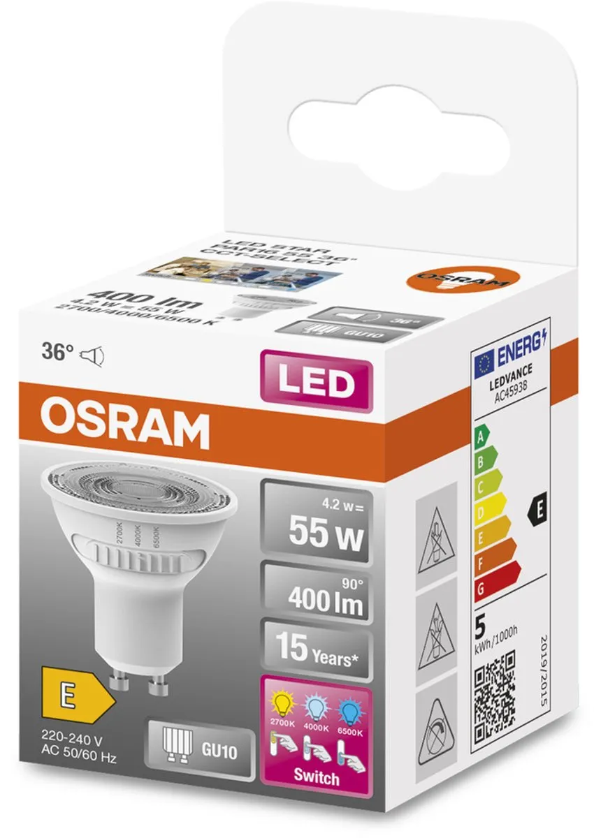 Osram LED Superstar Reflector Spot GU10 PAR16 4.2W 400lm - Warm wit 2700K