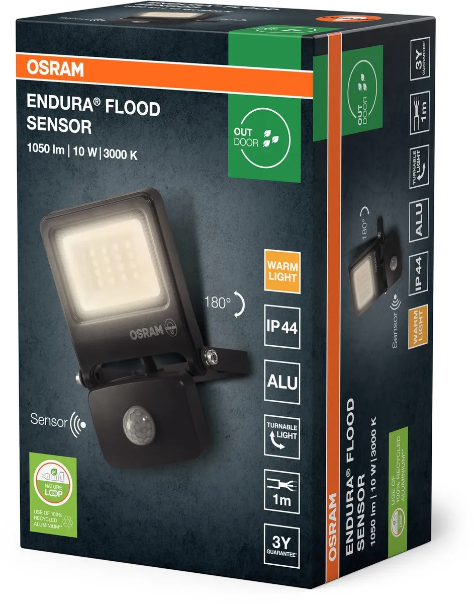 Osram Endura Flood Sensor 10W LED - 3000K - 1000lm - IP44 - Donkergrijs