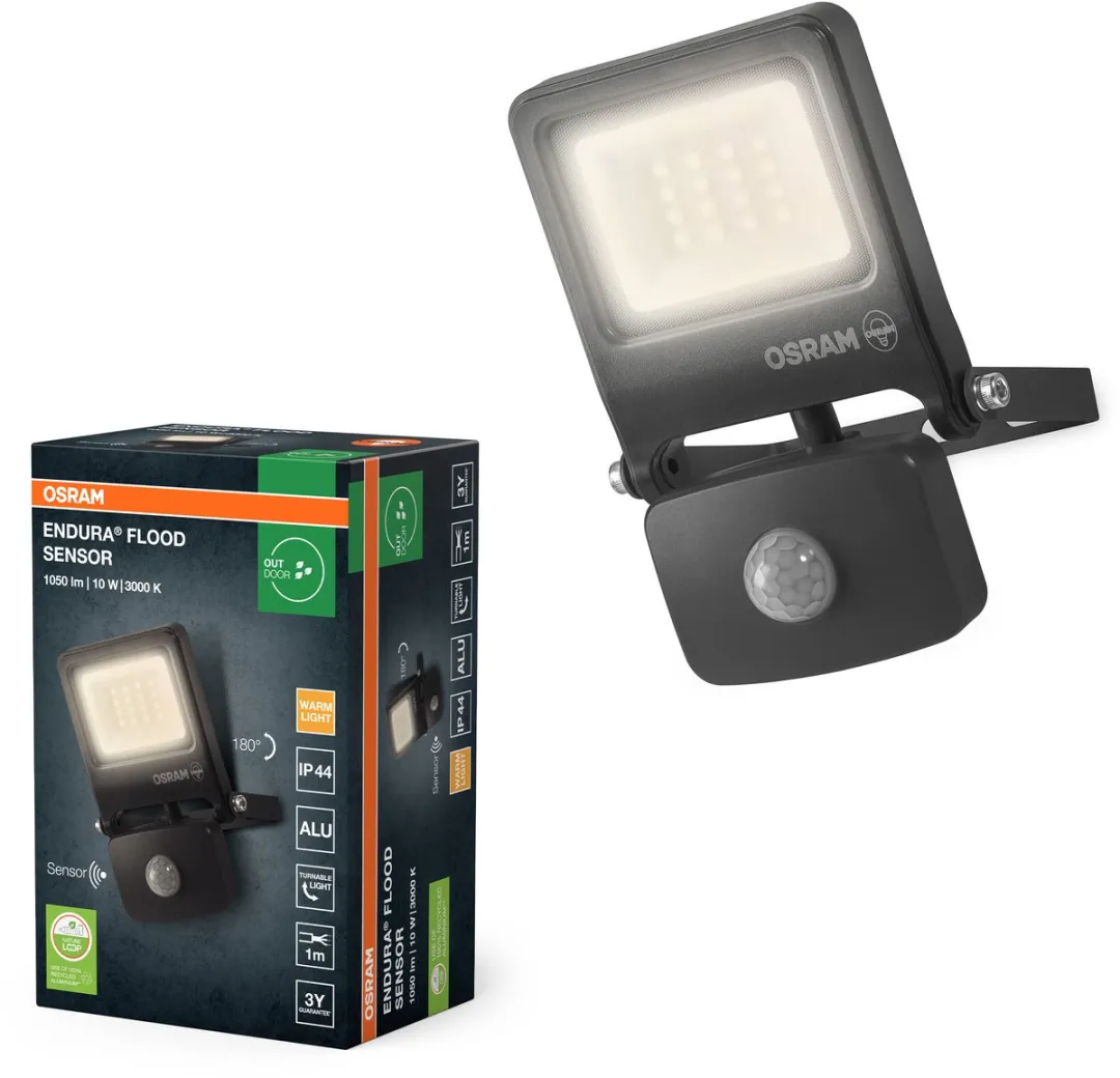 Osram Endura Flood Sensor 10W LED - 3000K - 1000lm - IP44 - Donkergrijs