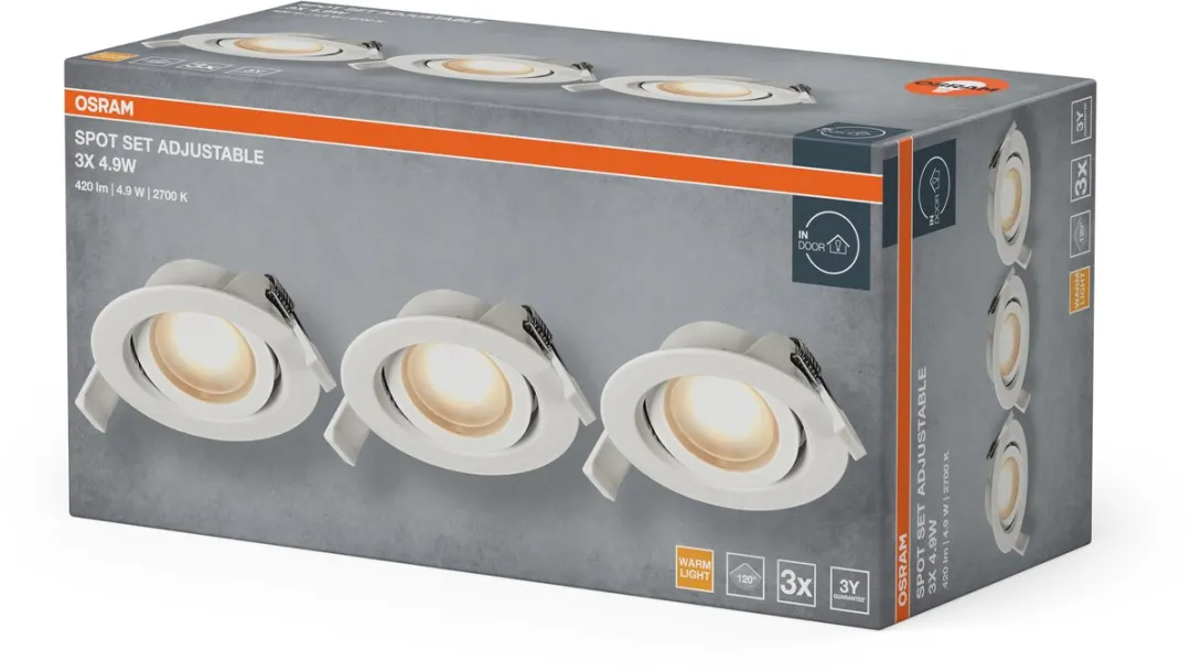 Osram Spot Set LED Inbouwspot 4,9W 220lm 2700K - Ø90mm - 3 Stuks