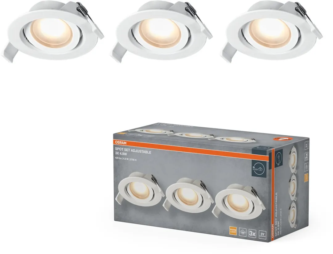 Osram Spot Set LED Inbouwspot 4,9W 220lm 2700K - Ø90mm - 3 Stuks