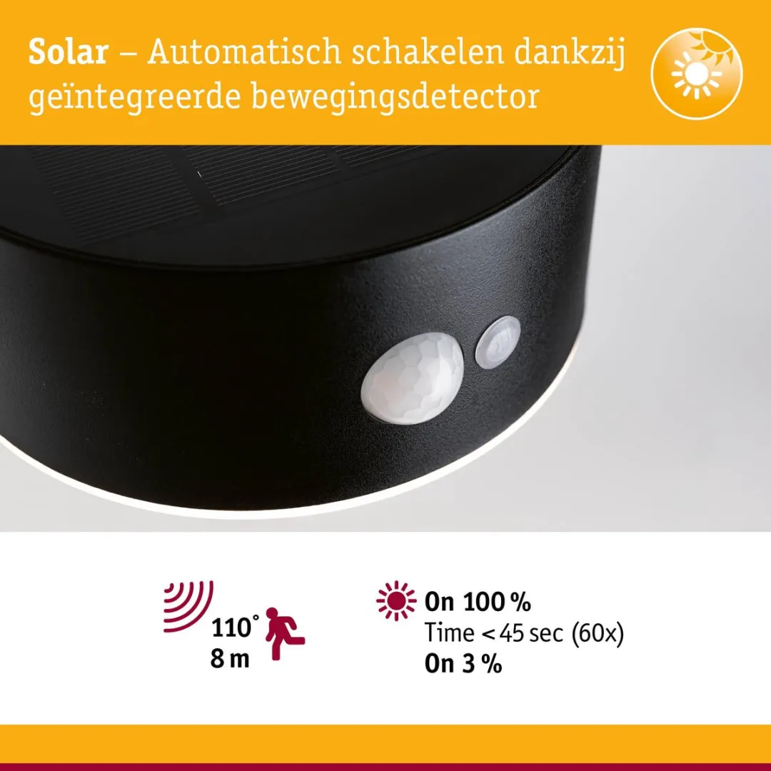 Paulmann Solar Eileen Wandarmatuur Bewegingsmelder IP44 - 300lm Zwart