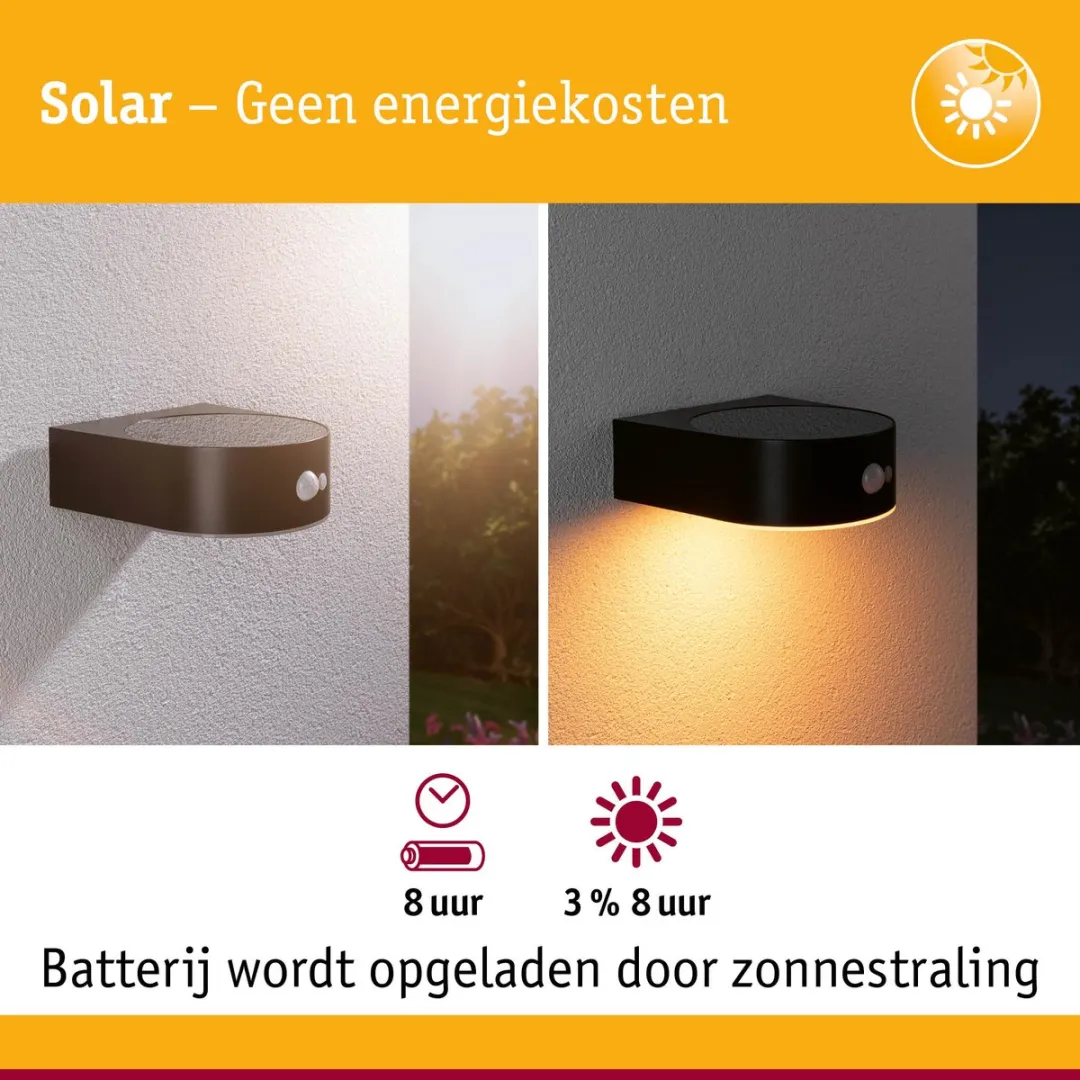 Paulmann Solar Eileen Wandarmatuur Bewegingsmelder IP44 - 300lm Zwart