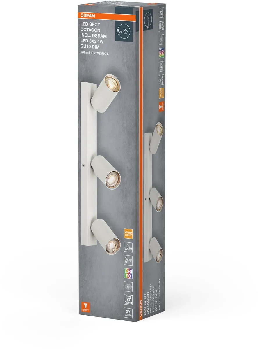 Osram LED Spot Octagon GU10 3x3,4W - 690lm - 2700K - Wit
