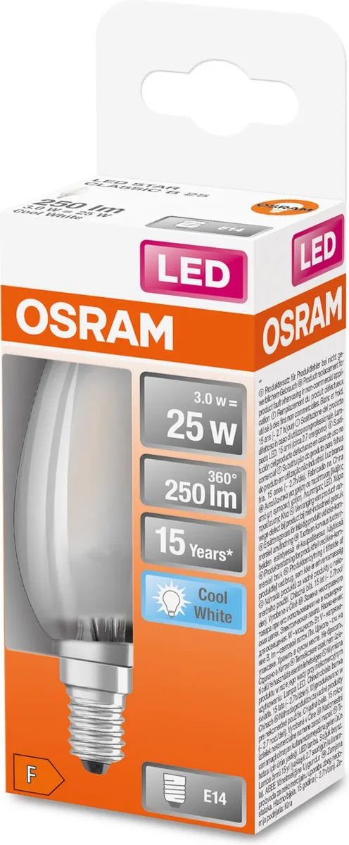 Osram LED Kaarslamp E14 2.5W Koelwit Mat - 4000K