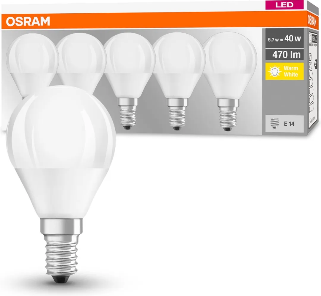 Osram LED Peertje E14 4,9W 470lm Warm Wit - 5 Stuks - afbeelding 6 van 6