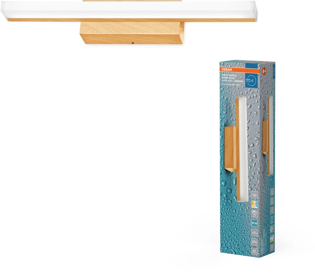 Osram Orbis Mirror 40CM Click CCT DIM IP44 Houten Decor - 6,8W 650lm