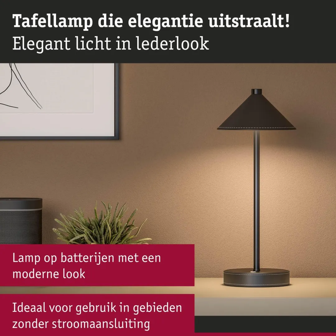 Paulmann Pellini Mobiele Tafellamp - 300lm - Zwart mat