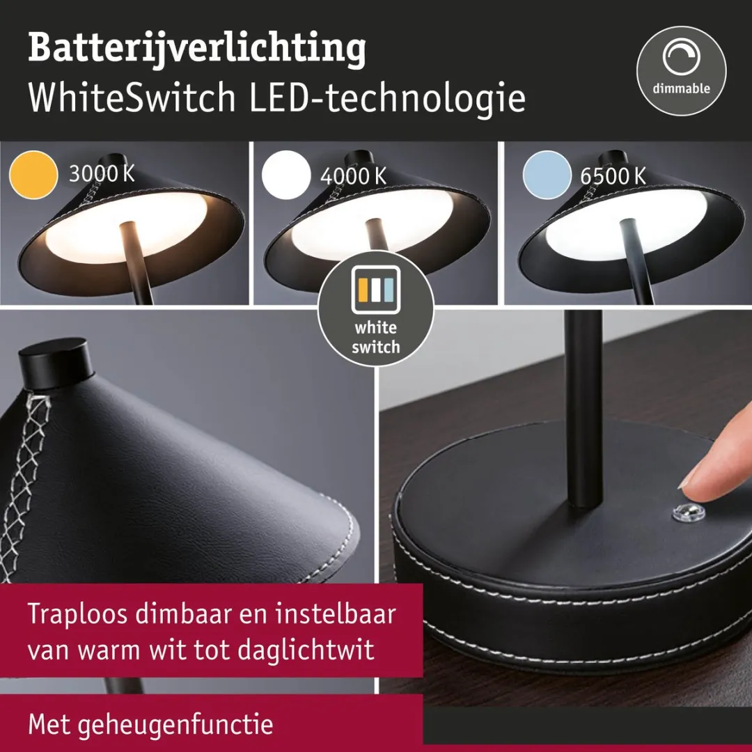Paulmann Pellini Mobiele Tafellamp - 300lm - Zwart mat