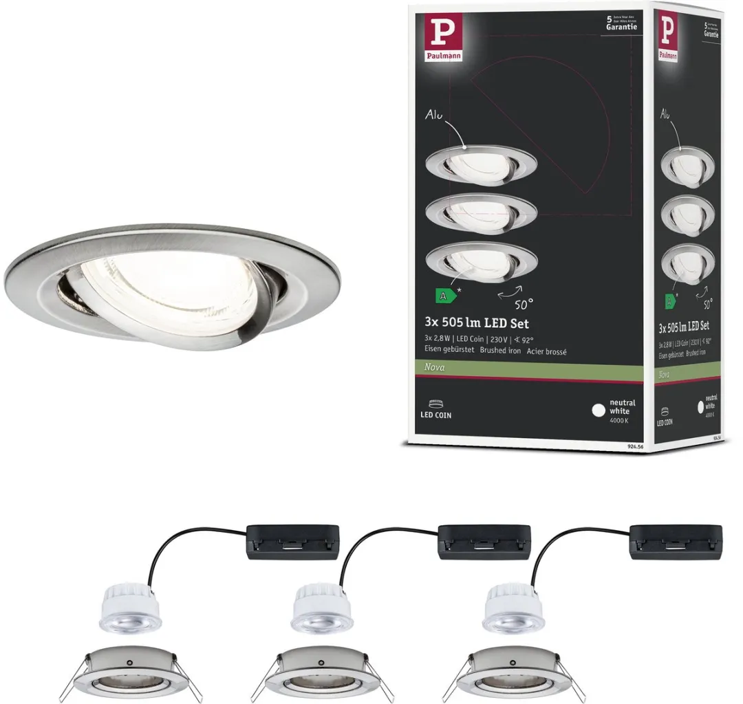 Paulmann Nova Coin LED-inbouwlamp 3x2,8W 505lm 84mm
