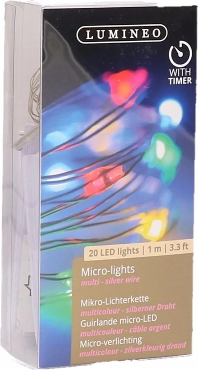 Lumineo Kerstverlichting 40 LED Multicolor - 95cm - Zilver
