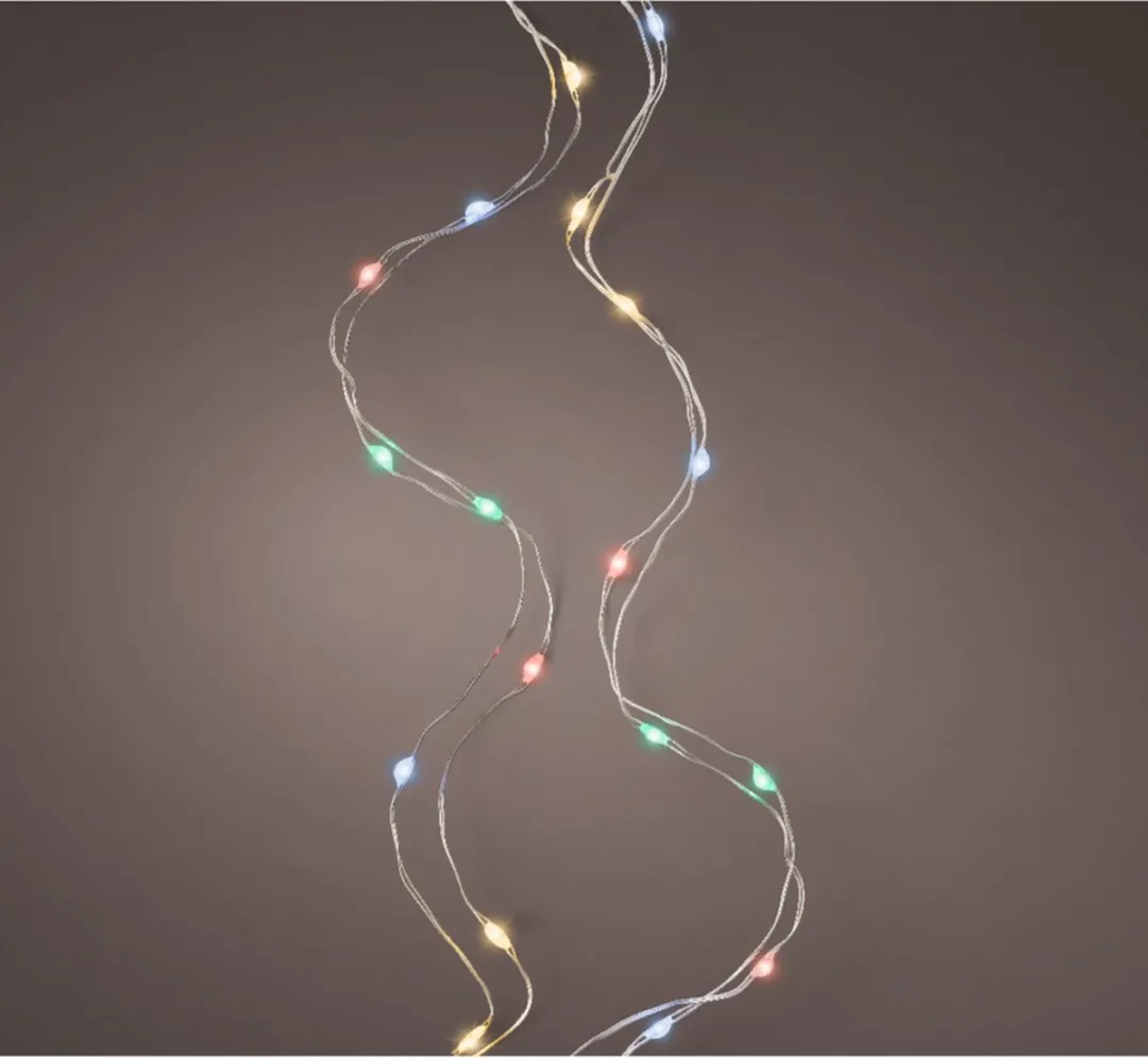 Lumineo Kerstverlichting 40 LED Multicolor - 95cm - Zilver