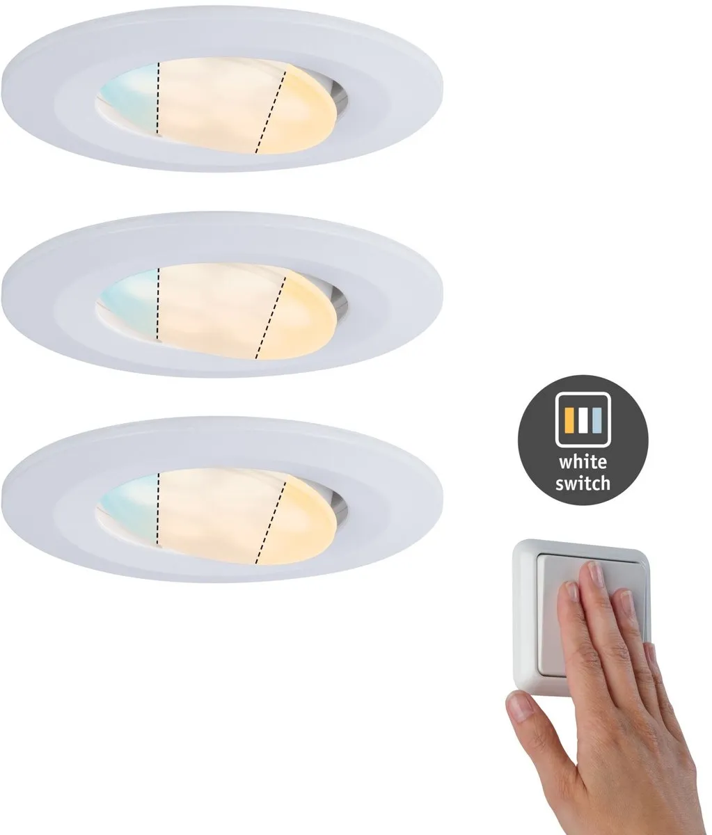 Paulmann LED-inbouwlamp Calla Set 3x - 5,5W 400lm 3000K - IP65 - 90mm - Wit