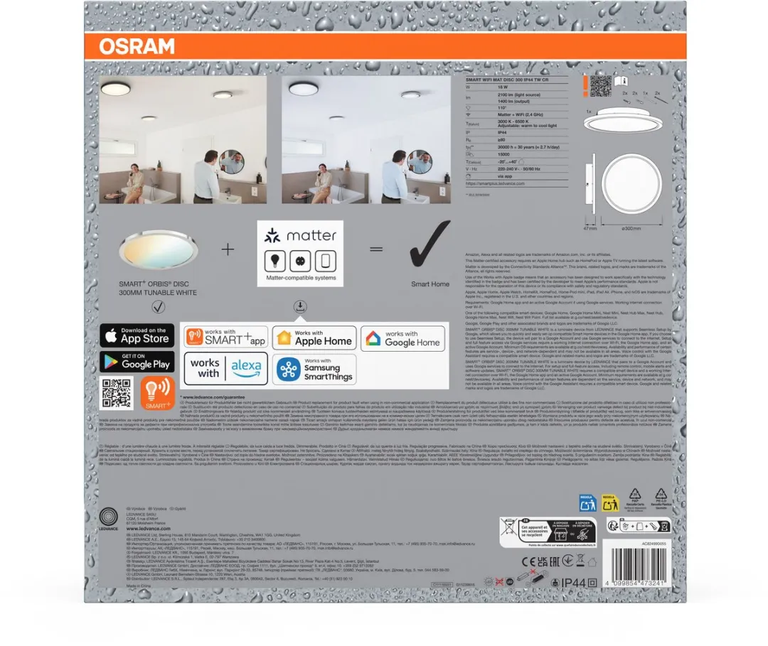 Osram SMART+ Matter Orbis Disc LED Badkamerlamp 18W 1400lm - Zilver - afbeelding 6 van 6