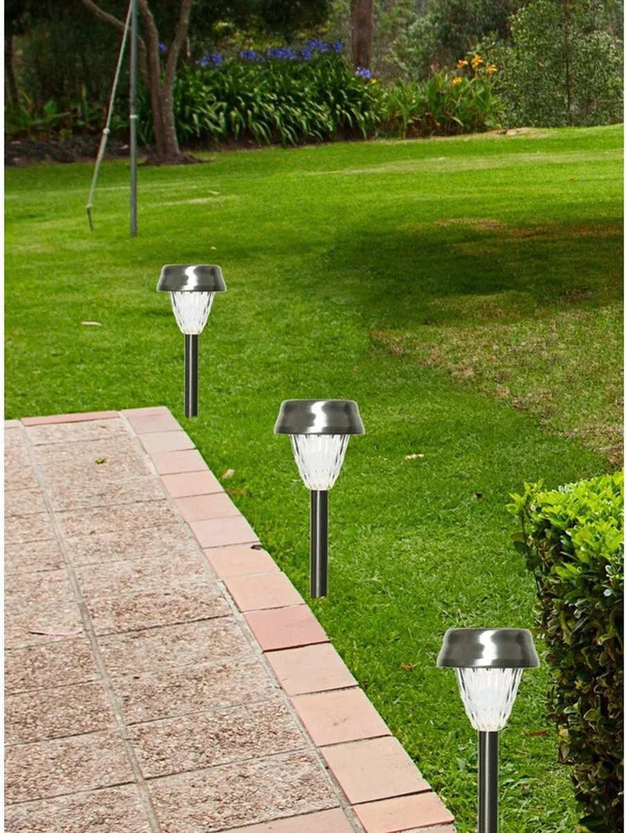 Lumineo Prikspot LED Zonne-energie Lantaarnstekers 8x - 24cm - RVS - Zilver