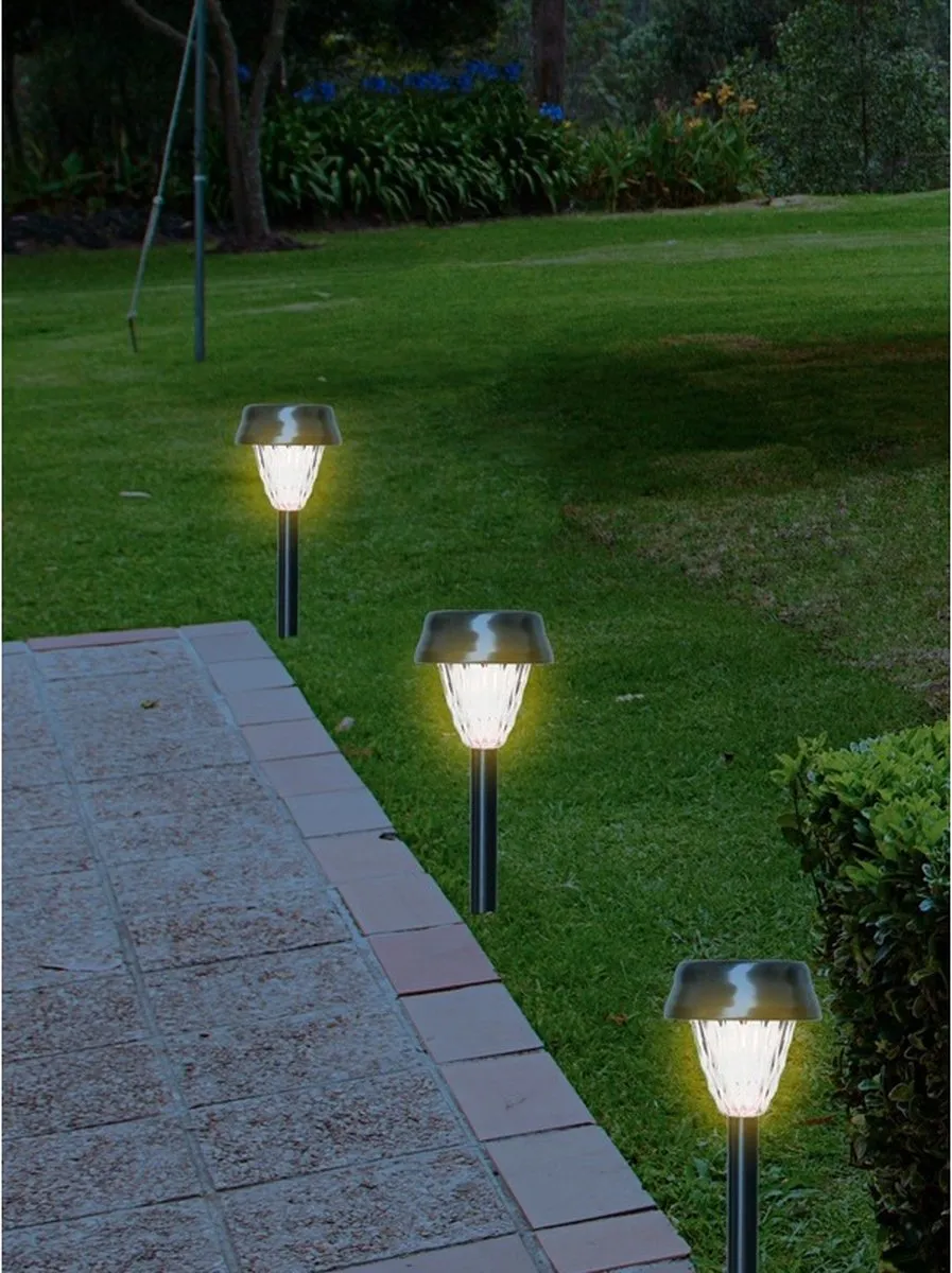 Lumineo Prikspot LED Zonne-energie Lantaarnstekers 8x - 24cm - RVS - Zilver