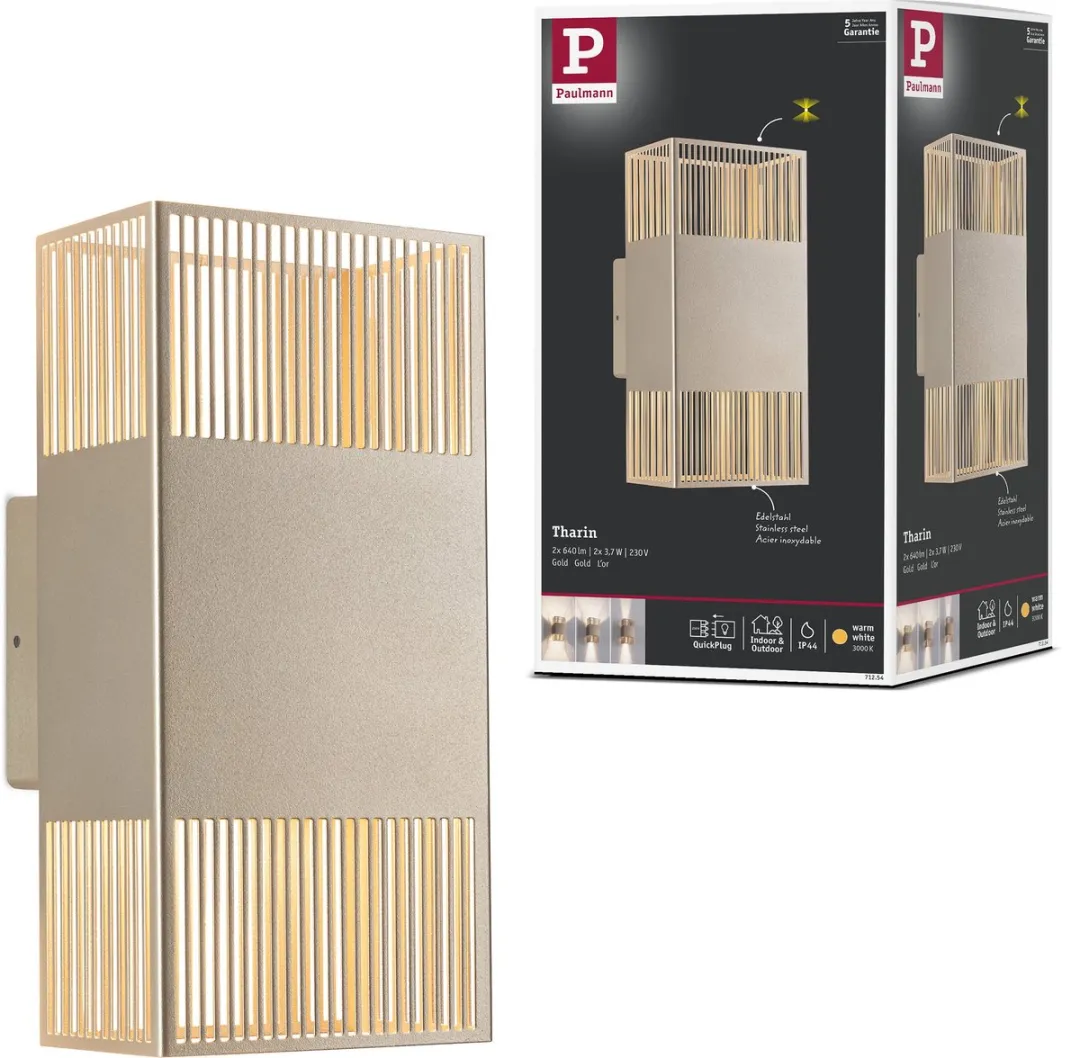 Paulmann LED Wandlamp Tharin IP44 2x3,7W Goud