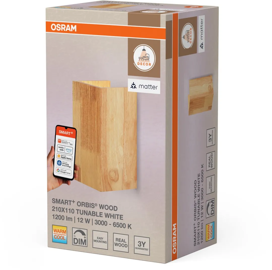 Osram SMART+ Matter Wandlamp Hout 12W 800lm WiFi Alexa