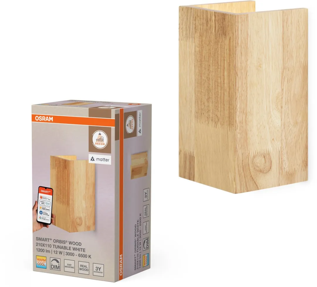 Osram SMART+ Matter Wandlamp Hout 12W 800lm WiFi Alexa