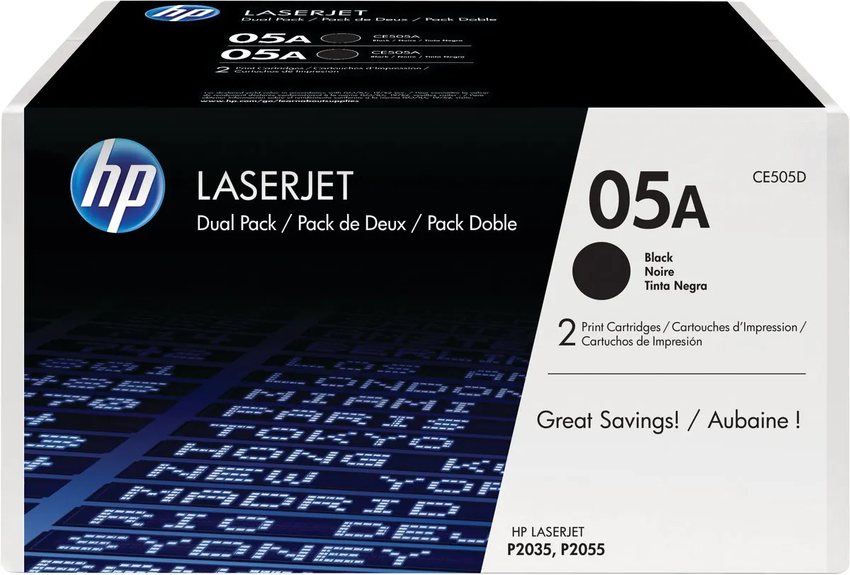 HP CE505D LaserJet Tonercartridge - 2 Stuks