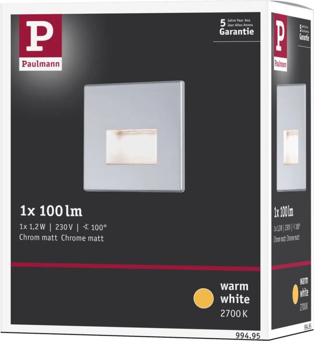 Paulmann Edge LED Wandinbouwlamp 1,2W - Chroom mat - afbeelding 6 van 6