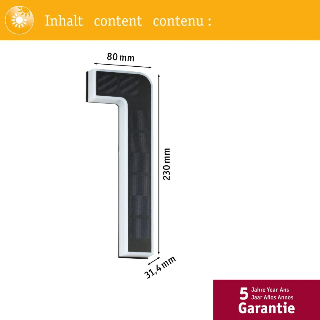 Paulmann Solar LED Huisnummerverlichting 6lm IP44 - Zwart
