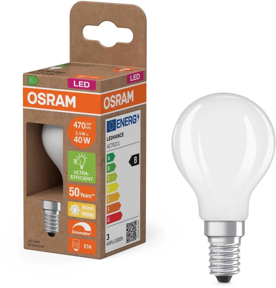 Osram LED Mini Kaars Classic P40 Filament 2,5W E14 - Mat