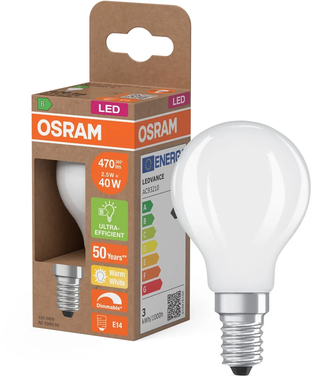 Osram LED Mini Kaars Classic P40 Filament 2,5W E14 - Mat