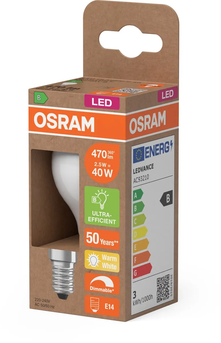 Osram LED Mini Kaars Classic P40 Filament 2,5W E14 - Mat - afbeelding 6 van 6
