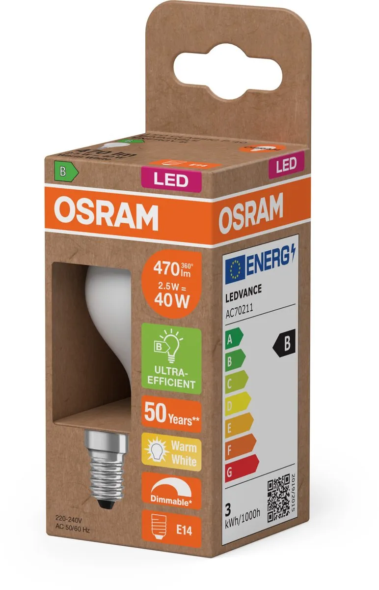 Osram LED Mini Kaars Classic P40 Filament 2,5W E14 - Mat