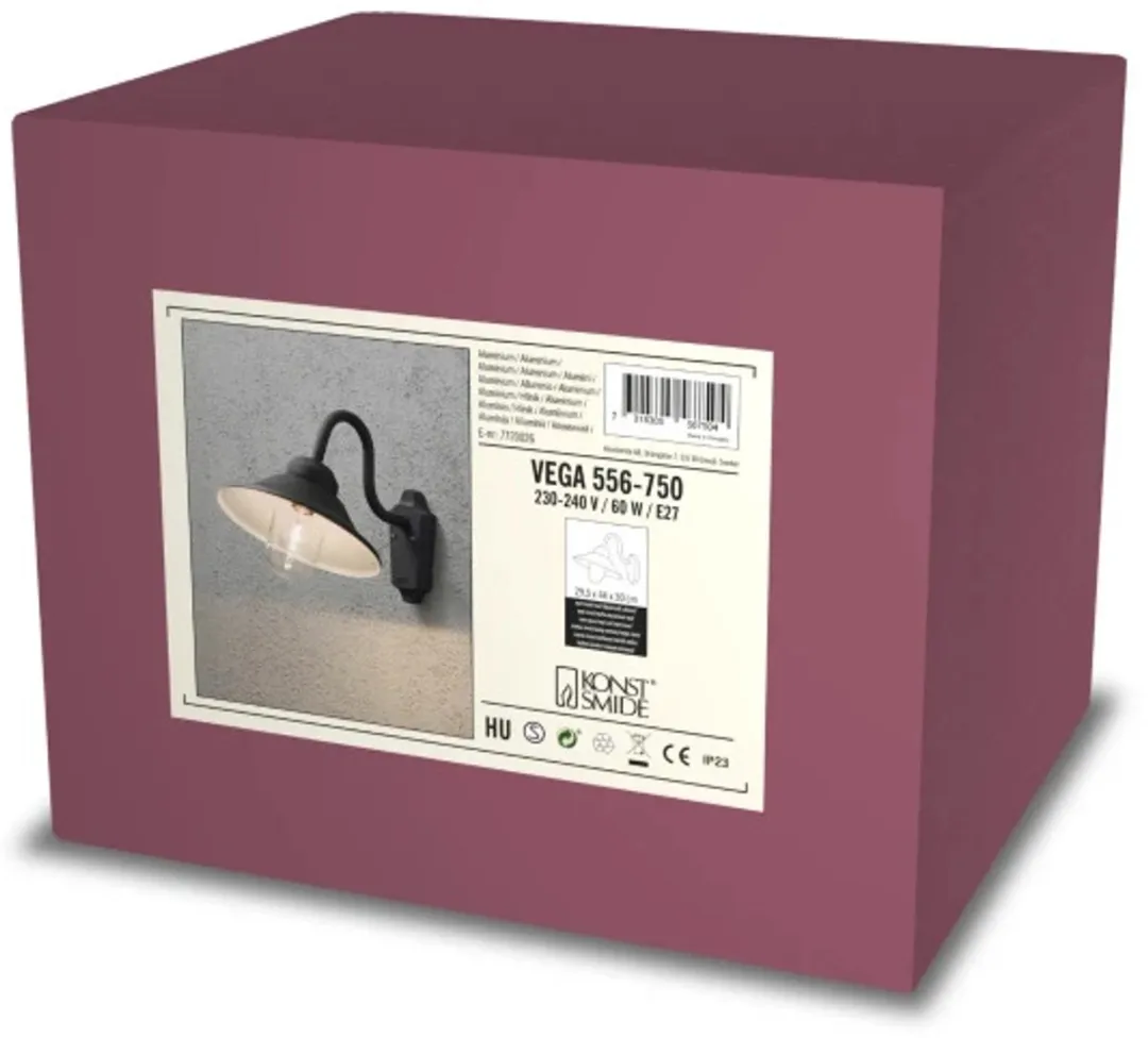 Konstsmide Vega Wandlamp - 1x60W E27 - Zwart Aluminium IP44