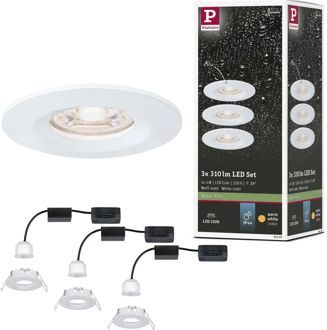 Paulmann Nova Mini Coin Basisset LED-inbouwlamp 3x4W 310lm 2700K - Wit mat