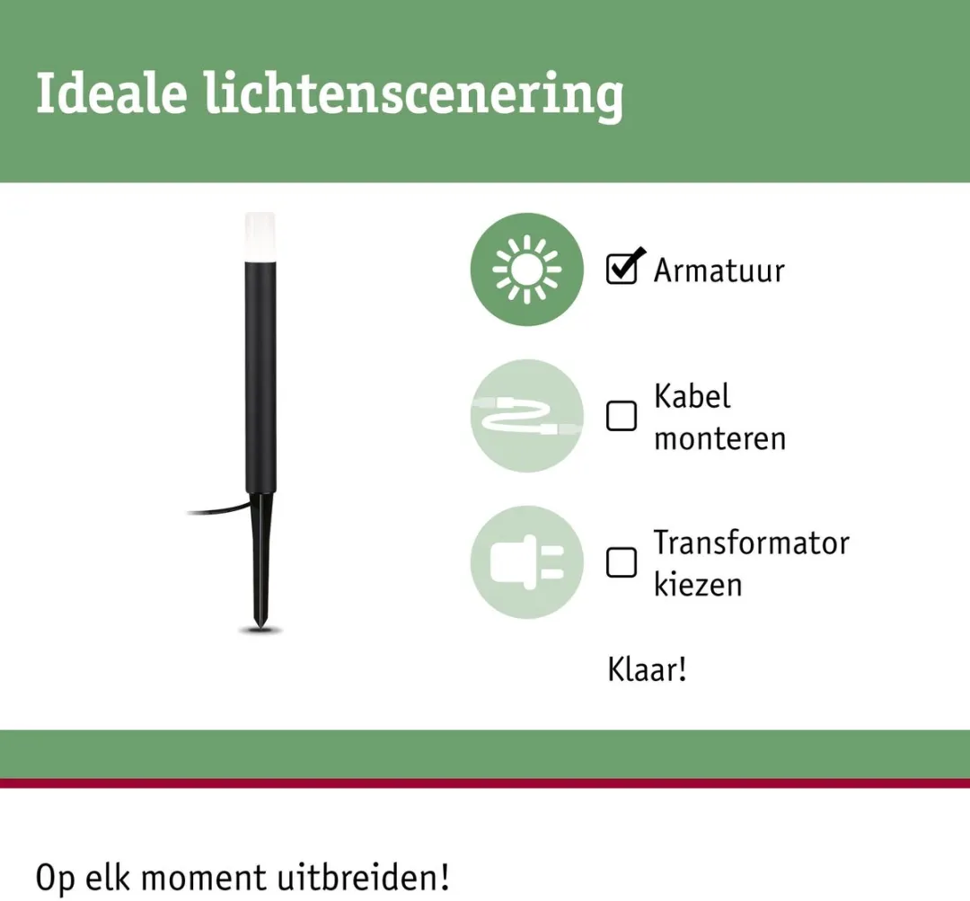 Paulmann Plug & Shine LED Bolderlamp Flarea 400mm - 3,6W 3000K - Zwart Metaal