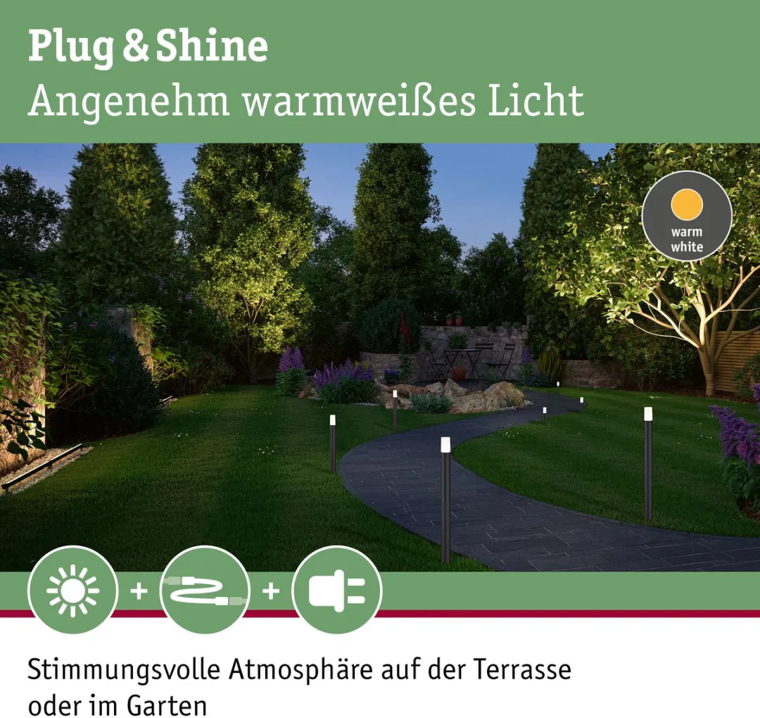 Paulmann Plug & Shine LED Bolderlamp Flarea 400mm - 3,6W 3000K - Zwart Metaal
