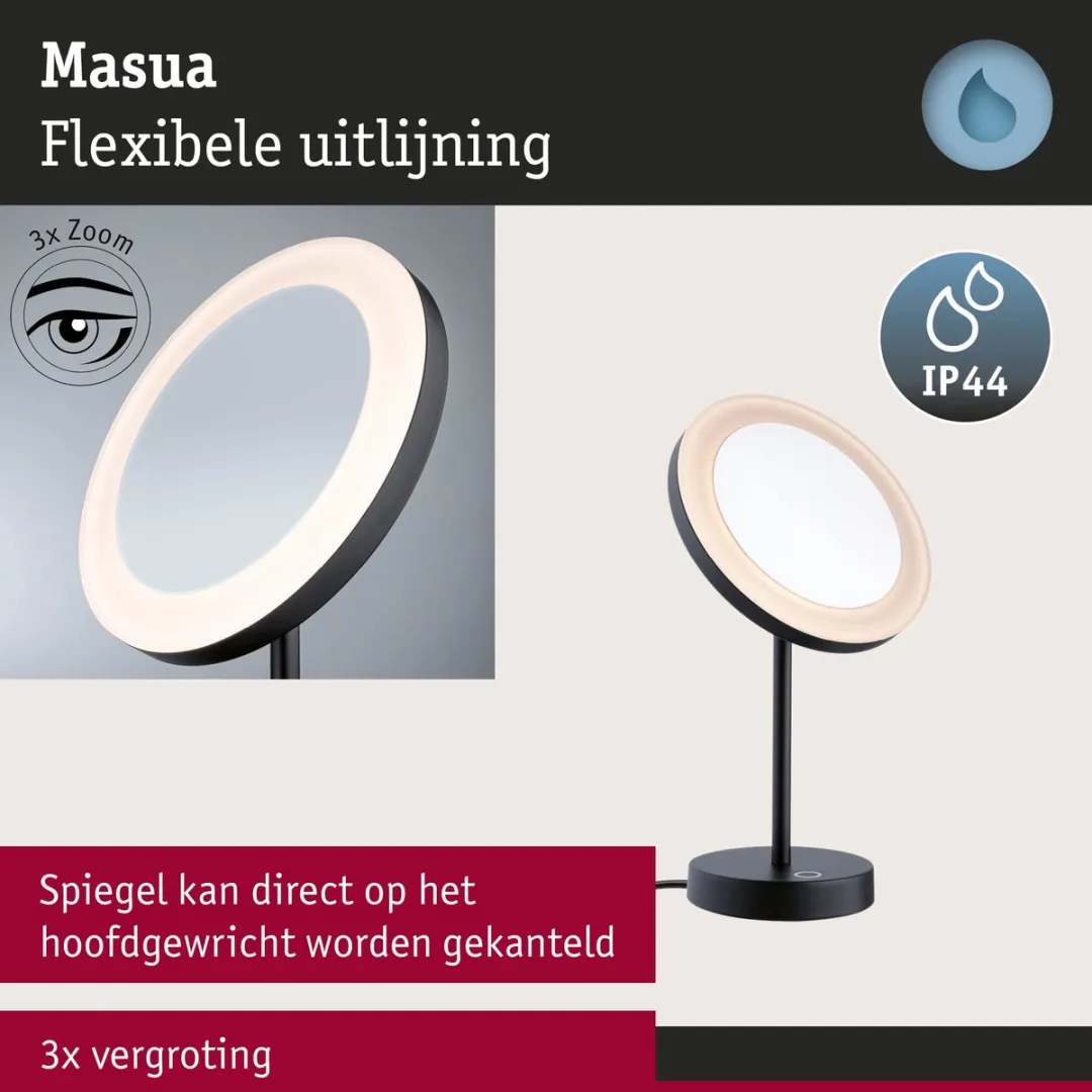 Paulmann Masua LED Cosmeticaspiegel 4W IP44 - 40cm - Zwart mat