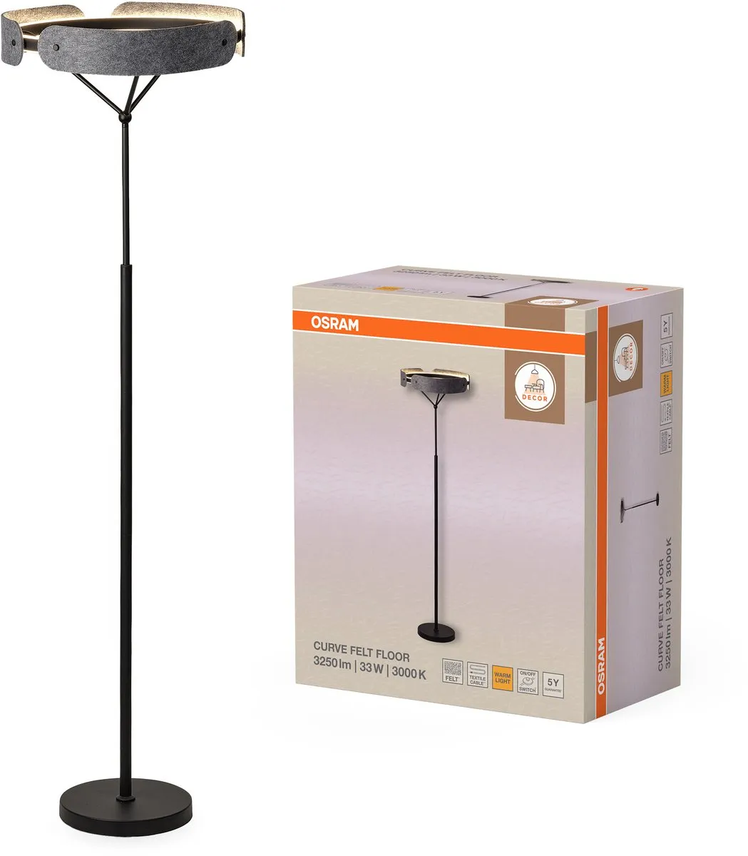 Osram Decor Curve Vilt LED Vloerlamp 33W - 1000lm - Donkergrijs