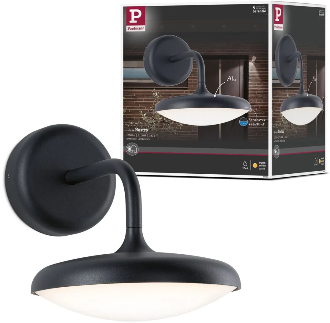 Paulmann Nostro LED Wandarmatuur Buiten 10W 900lm - Antraciet