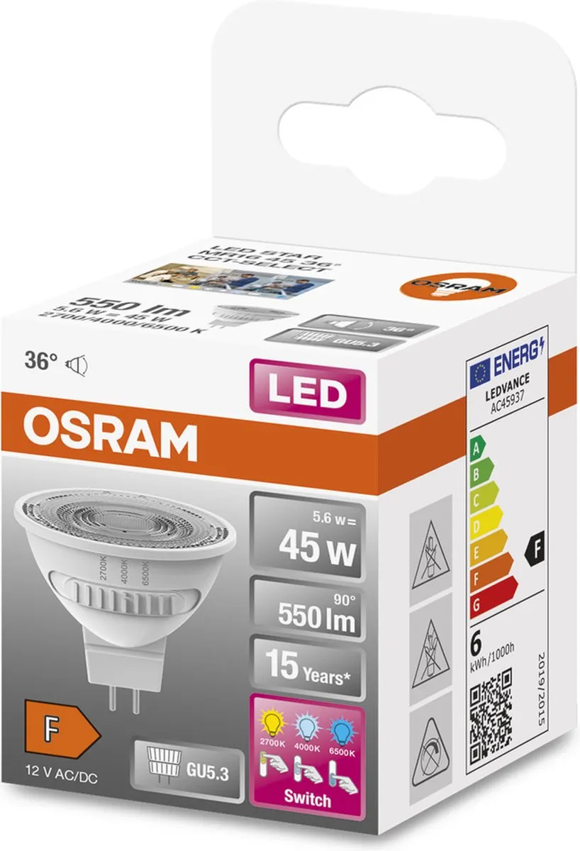 Osram LED Superstar Reflector Spot GU5.3 MR16 5.6W - 550lm - 45° - 2700K