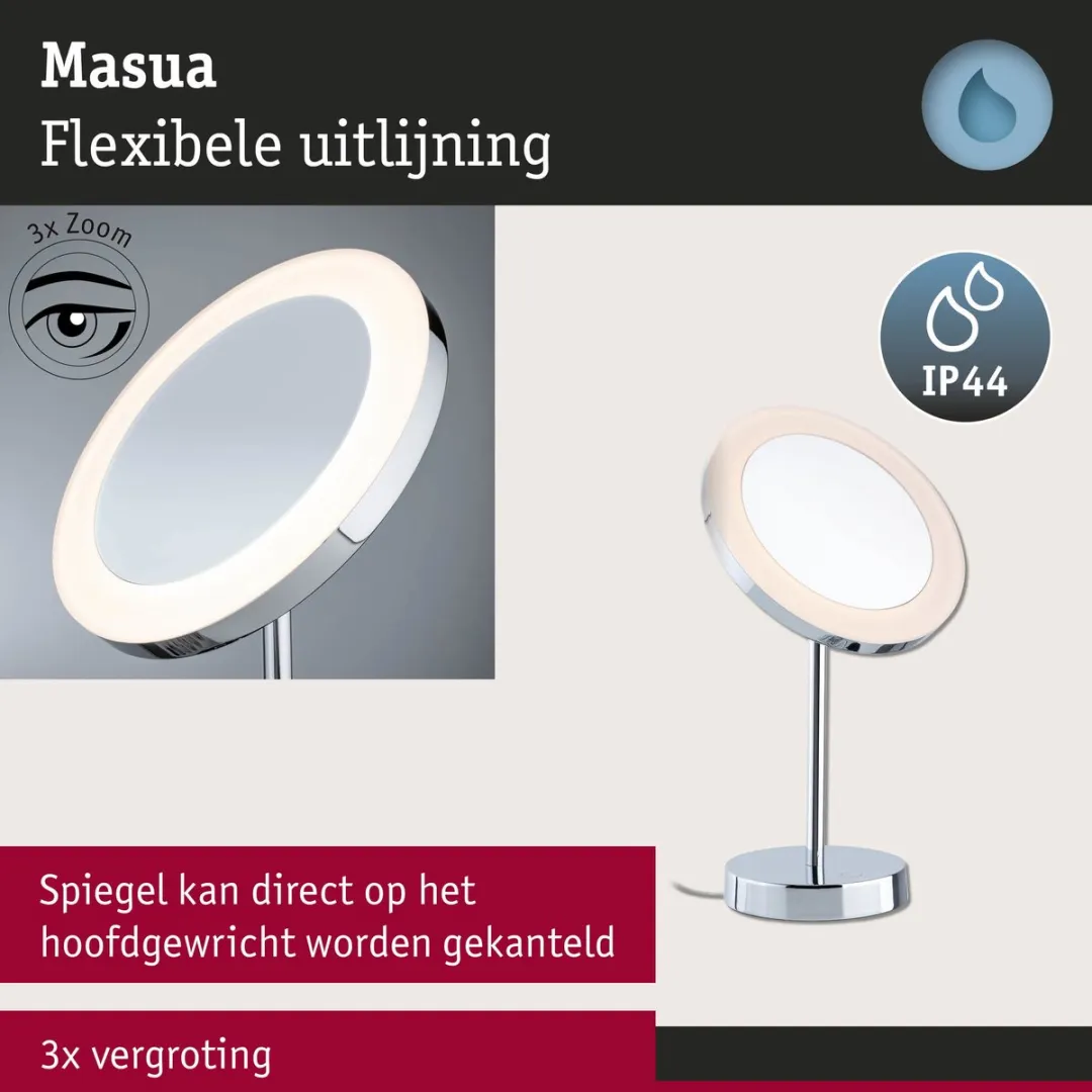 Paulmann Masua LED Cosmeticaspiegel 4W - 66 LED 2700K - Ø40cm - Chroom
