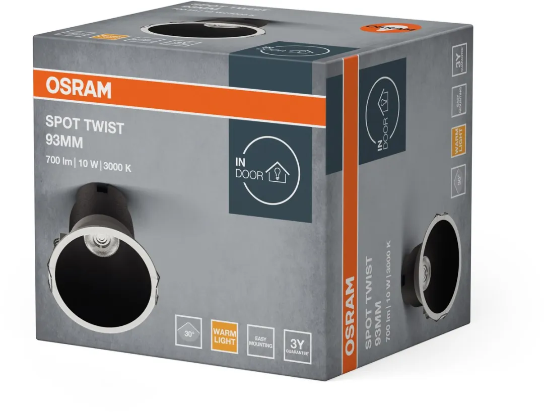 Osram Spot Twist Inbouwdownlight 10W 800lm - 93mm - Wit/Zwart