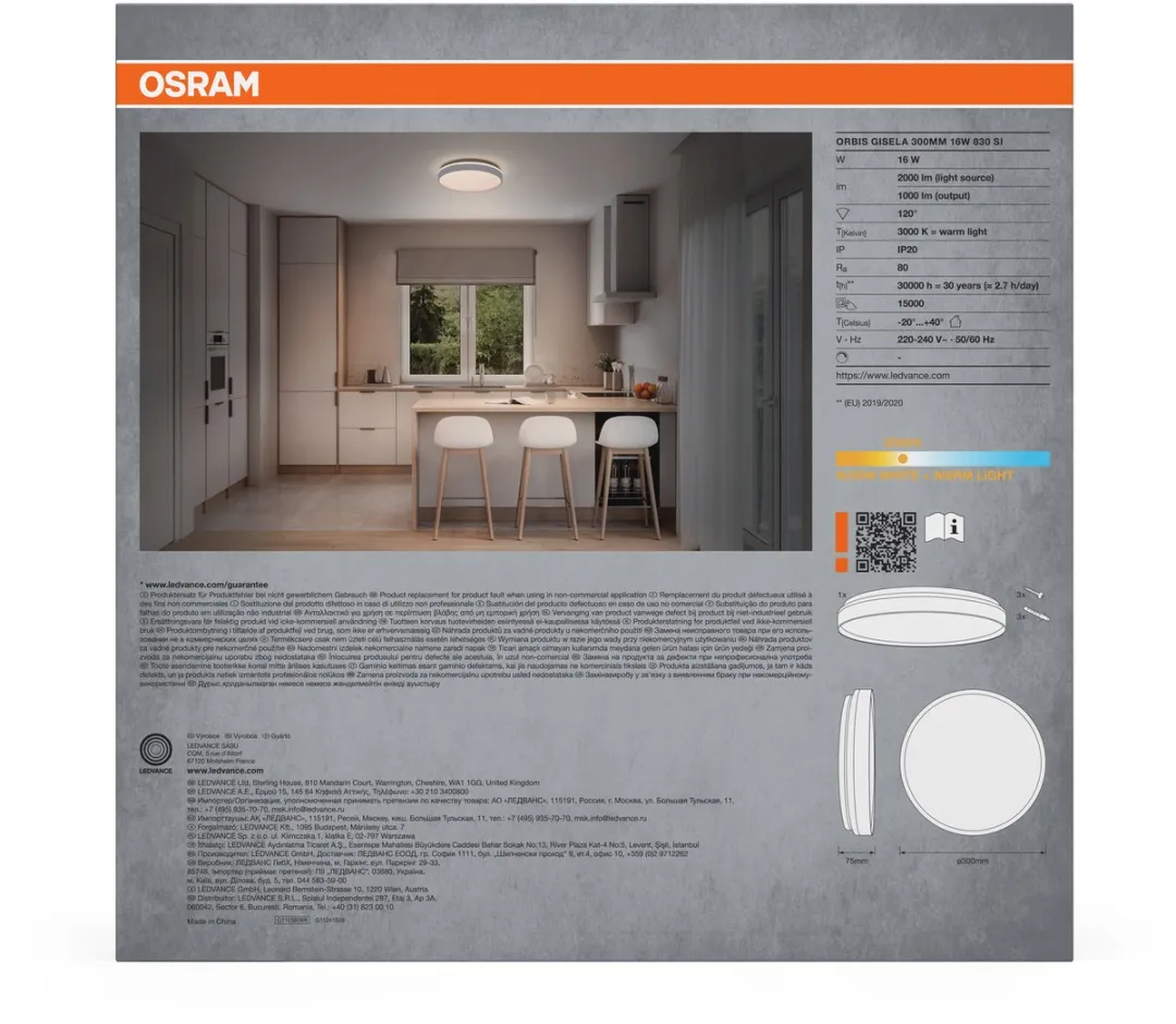 Osram Orbis Gisela LED Plafondlamp 300mm - 16W Warm Wit