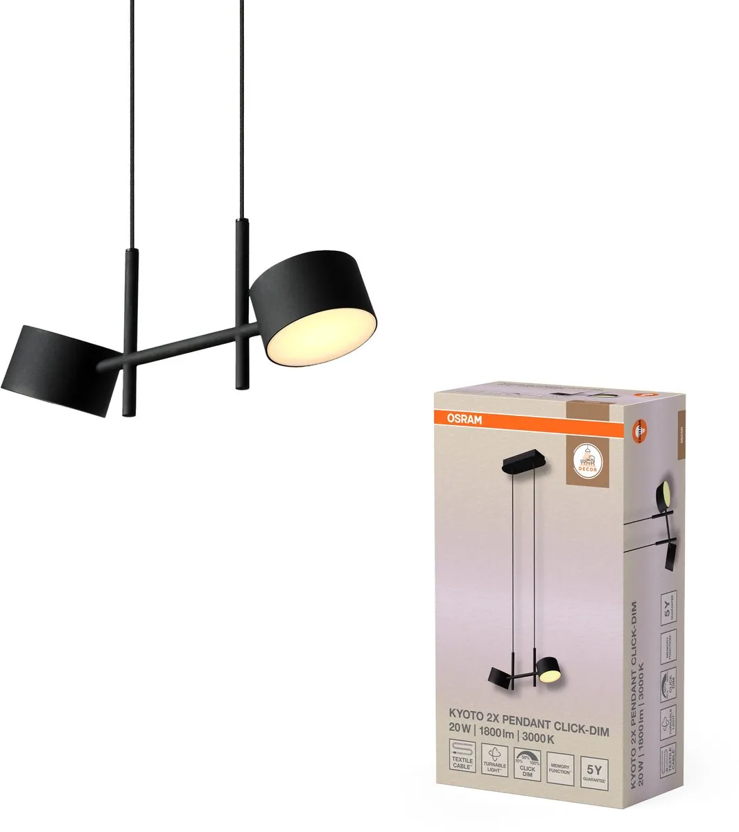 Osram Decor Kyoto LED Hanglamp 20W 3000K - Zwart