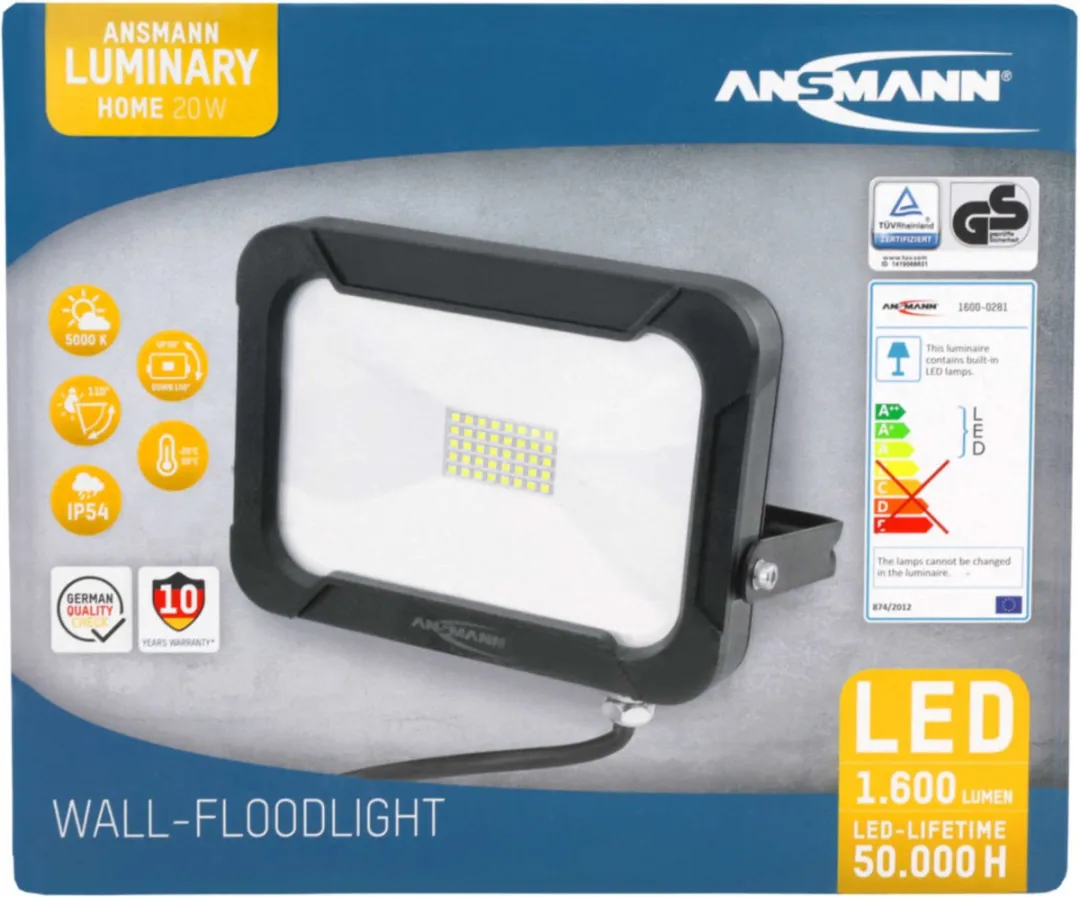 Ansmann WFL1600 LED Wandspot 20W 1600lm - 5000K - Zwart