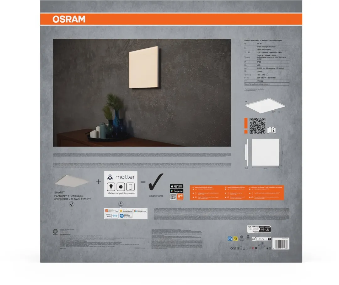 Osram Smart+ Matter Planon Frameless LED Paneel 600x600mm 40W RGBW