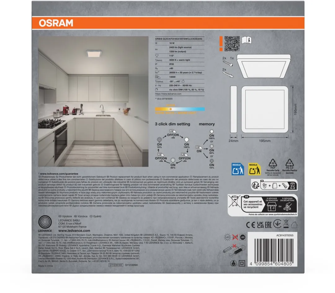 Osram Orbis Quickfix LED Plafondlamp 16W 1200lm - Zilver