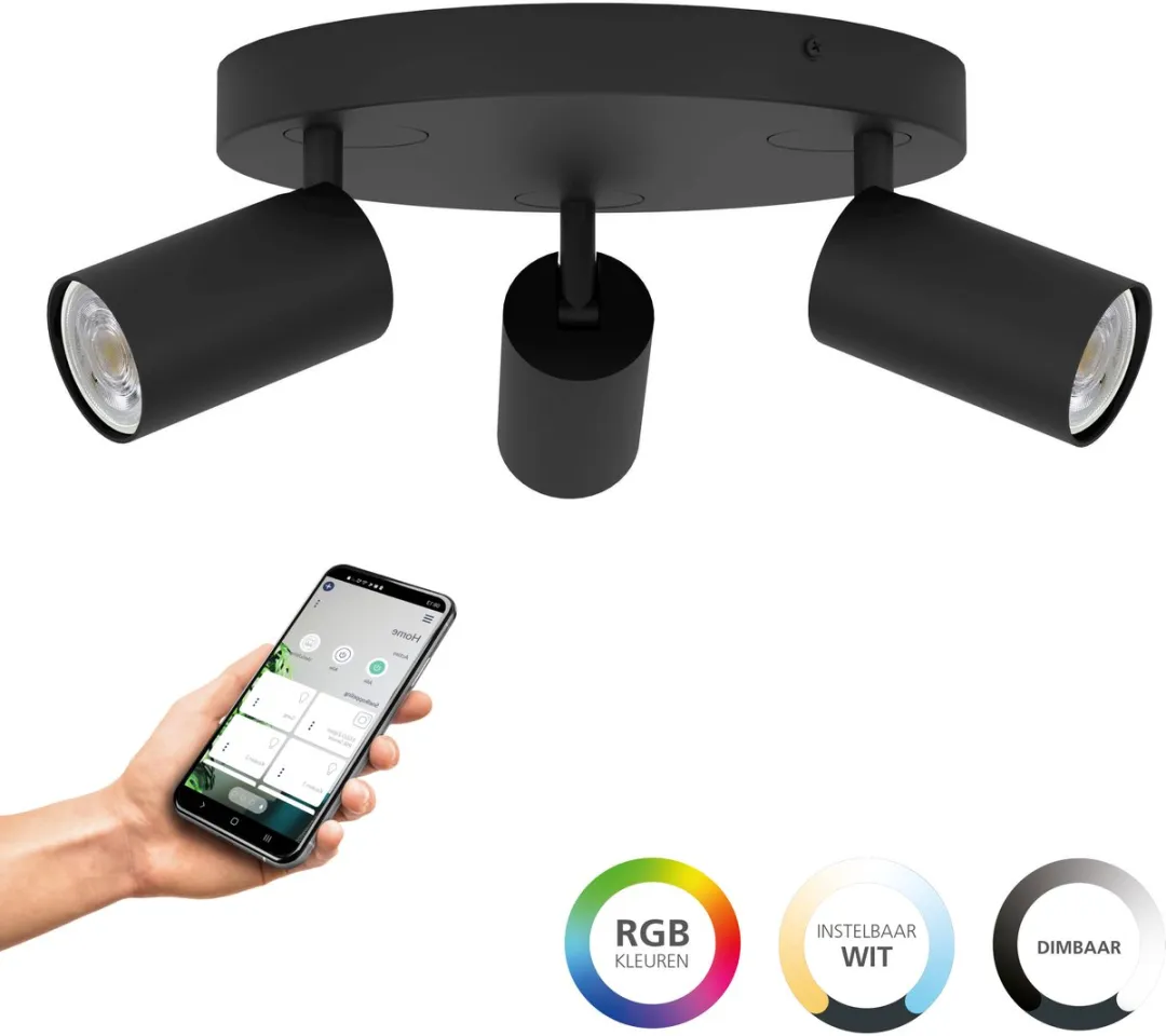 EGLO connect.z Telimbela-Z Smart Spot - GU10 - Ø 25 cm - Zwart - Instelbaar RGB & wit licht - Dimbaar - Zigbee