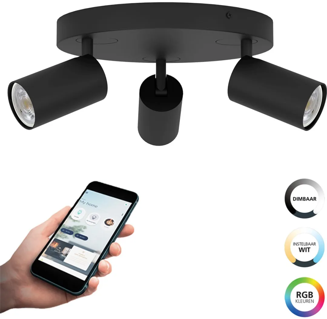 EGLO connect.z Telimbela-Z Smart Spot - GU10 - Ø 25 cm - Zwart - Instelbaar RGB & wit licht - Dimbaar - Zigbee